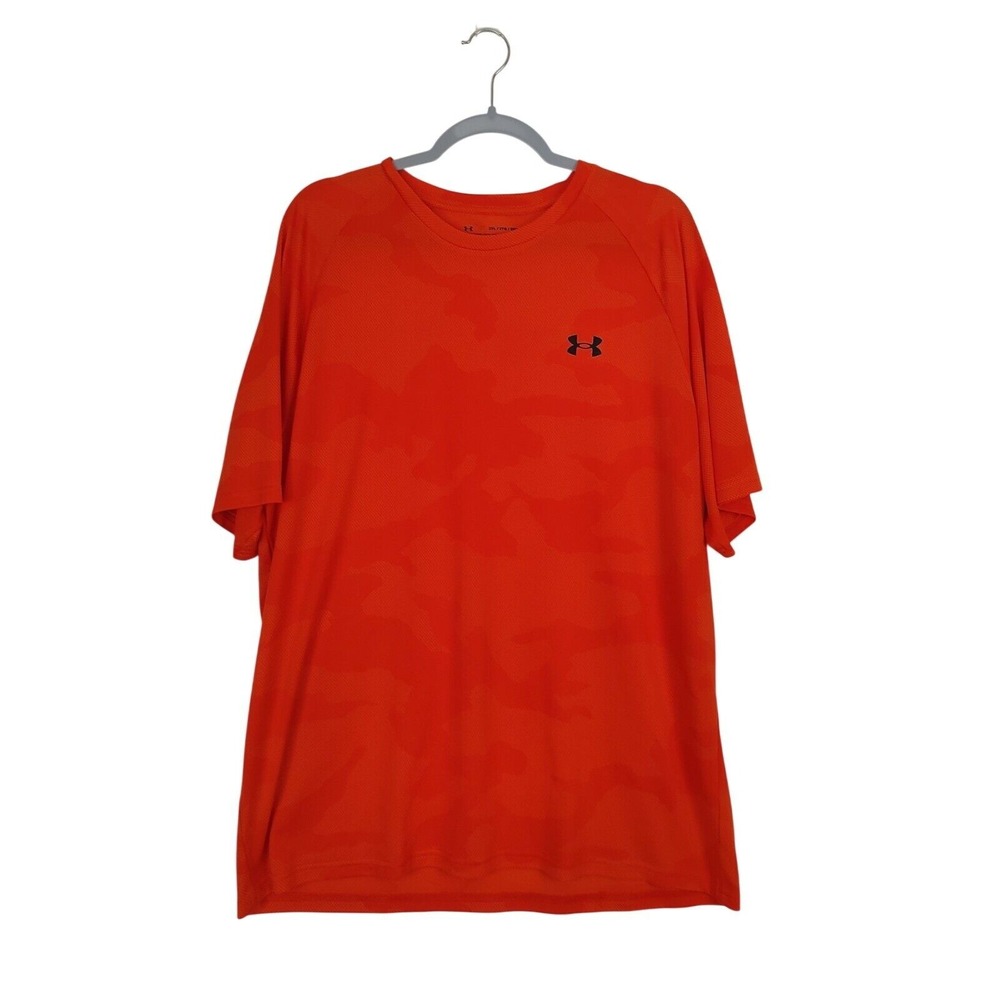 Under Armour Mens 2XL Orange Camo Loose Fit Short Sleeve Training Shirt Camo